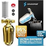 SparkPod Ultra Shower Filter- Shower Head Water Filter & Cartridge- 150 Stage Equivalent, Removes Up to 95% of Chlorine, Heavy Metals for Soft Hair and Skin (Egyptian Gold)