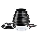 Tefal Ingenio Easy ON 13 piece Non-Stick Pan Set, 22&28 cm Frying Pans, 16&20 cm Saucepans, 24 cm Sautepan, 26 cm Wok Pan, 16&20&24 cm Glass Lids, 16&20 Hermetic Lids, 2 Removable Handles, L1599243