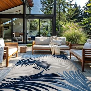 Rugshop Navy Lucca Contemporary Floral Indoor/Outdoor Area Rug Durable Polypropylene, Weather Resistant, Easy to Clean for Backyard, Deck and Outdoor Lounge 12' x 15'