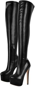 blingqueen Stivali elasticizzati da donna sopra il ginocchio, con plateau, Poliuretano nero., 44 EU
