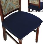 BUYUE Dining Room Chair Covers Set of 6, Easy Installation Stretchy Jacquard Armless Kitchen Chair Seat Protectors, TPU not Mixed, Rear Covered- Navy Blue- 6