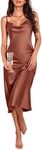 Ekouaer Women Satin Nightgown Sleepwear Silk Chemise Sexy Evening Cocktail Party Dress Outfits Brown