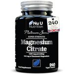 Magnesium Citrate 1480mg - 240 Vegan Capsules - 4 Month Supply - Providing 444mg Elemental Magnesium - Magnesium Capsules not Magnesium Tablets - High Strength Magnesium Supplement