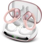 Wireless Earbuds Bluetooth 5.3 Sport Headphones with case Power IPX7 Waterproof Over-Ear Earphones with Earhooks in Ear Headset with Mic for Phone TV tws ear buds bass for running Workout Gym (Pink)