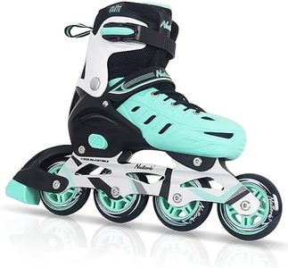 Teal Inline Skates for Youth Girls Women, 4 Sizes Adjustable Blades Roller Skates with Ankle Support, Adjustable Strap, 90mm Wheels and Soft Boot Fit for Skating, Roller Derby, Street Hockey