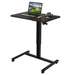 bilbil Pneumatic Mobile Desk, Gas-Spring Height Adjustable Sit to Stand Desk, Overbed Laptop Table Computer Cart with Lockable Casters, Portable Work Table for Home, Office, Black