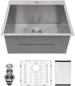 Kichae 25 Inch Laundry Sink - 25x22 Kitchen Sink Drop In Utility Sink 12" Deep Sink Topmount Single Bowl Stainless Steel RV Laundry Sink Handmade with Accessories