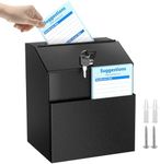 MaxGear Suggestion Box with Lock, Metal Ballot Box with Slot Wall Mounted Donation Box with 50 PCS Free Suggestion Cards, Comment Box Safe Storage Box, 2 Keys, 8.3H x 7.3L x 5.9W Inch, Black