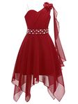 CHICTRY Kids Girls 3D Applique Flower High Low Dress Pleated Chiffon Wedding Bridesmaid Formal Prom Dress Burgundy 11-12 Years