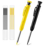 Construction Pencil, 2 Pcs Carpenter Mechanical Pencil, Deep Hole Woodworking Pencils for Drawing, Marking, Scribering, Woodworking (Black, Yellow)