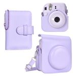 HIYQIN Fuji Instant Mini 12 Case - Elegant Camera Case and Album Compatible with Fujifilm Instax Mini 12 - Polaroid 12 Mini Carry Bag - Lilac Purpl