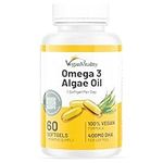 Vegan Omega 3 Algae Oil : 400mg DHA - for Heart, Joints, Brain Health, High Strength 60 Softgel Tablets, 2 Months Supply. Vegan Vitality's Algae Omega 3 - Vegans, Vegetarians Suitable DHA Supplement