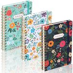 HEHALI 3 Pack Spiral Notebook, Journal for Women, Hardcover Spiral Journal, 5.5 x 8.3 Inches, 160 Pages, Cute Blooming Floral, Back Pocket, Perfect to Stay Organized and Boost Productivity at Gifts, Work, Office and School Supplies