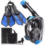 Viginsul Mask Fins Snorkel Set for Adults, Full Face Snorkel Mask & Adjustable Swim Fins, Panoramic View Snorkeling Mask with Dry Top System & Gear Bag, Anti-Leak Anti-Fog