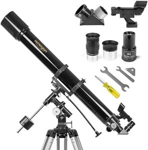 Omegon Télescope AC 90/1000 EQ-2 | Réfracteur pour débutants et utilisateurs avancés | Ouverture de 90 mm | Distance focale de 1000 mm | Monture EQ-2 précise | Observation de la Lune et des planètes