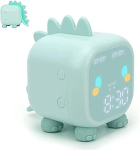 Kids Alarm Clock,Cute Dinosaur Alarm Clock Children's Sleep Trainier,With night light,time voice broadcast,snooze mode,temperature,countdown,dual alarm clock,for Boys Girls Best Birthday Gifts (Green)