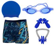 Wetex Premium Boy's Swimming Kit -1 Shorts Trunk, 1 Anti Fog Goggles, 1 Silicone Cap, 1 Nose Clip and 2 Ear Plugs (Light Blue, 12-13 Years)