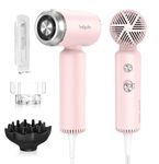 Hair Dryer, 110,000 RPM High-Speed Ionic Blow Dryer for Fast Drying, Lightweight Portable Hairdryer with Diffuser Magnetic, Travel Small Blowdryer, Low Noise, Pink