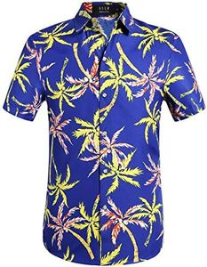 Hawaiian Shirt for Men, Flamingo Shirt, Tropical Shirts for Men Summer Short Sleeve Button Down (4X-Large, Dark Blue)