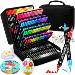 168 Colors Acrylic Paint Markers, Dual Tip Fine and Brush Tips Pens Contain 24 Metallic Color for Stone, Wood, Calligraphy, Canvas, Ceramic, Metal, Glass, Rock Painting, DIY Crafts Art Supplies Kit