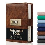 Password Book with Lock, WEMATE Password Book with Alphabetical Tabs 600+ Password Space, Internet Address, and Password Organizer Logbook with Lock, Password Keeper Brown