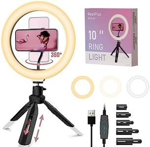 RealPlus LED Ring Light, 10" Ring Light with Tripod Stand & Phone Holder with 3 Light Modes & 10 Brightness for YouTube Video Tiktok-Gifts for Women