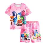 Brigcalki Inside Out Girls Pyjamas Short Pjs 2 Piece Short Sleeve Top Pants Sleepwear Loungewear Suit for Girls 5-12 Years