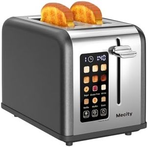 Mecity 2 Slice Touch Screen Toaster, 1.5" Wide Slot, Stainless Steel Smart Toaster for Bagels, Muffins, Waffles, Gluten-Free Breads, Defrost, Reheat, Timer, 120V 825W, Grey Pearl