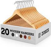 ZOBER Wooden Suit Hangers Pack of 20 with Non Slip Pants Bar - Smooth Finish Solid Wood Coat Hanger with 360° Swivel Hook and Precisely Cut Notches for Camisole, Jacket, Pant, Dress Clothes Hangers