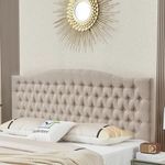 Befurtori Linen Upholstered King/Cal King Headboard, Tufted Button Headboard for King/Cal King Bed, Neutral Curved Integrated Design with Tufted Solid Wood Head Board and Luxury Soft Padded, Linen