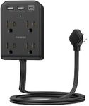 Flat Multi Plug Extender with 3 USB Wall Charger(1 Type C), 4 Outlet Wall Adapter, 4 ft Thin Extension Cord, Flat Plug Surge Protector Power Strip for Home, Office. Black