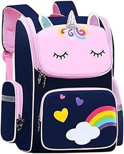 Unicorn School Backpack for Girls Large Capacity Waterproof Light Weight Schoolbag Bookbag for Kids Primary School Student (Blue)