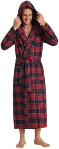 Latuza Men's Cotton Flannel Robe Long Hooded Bathrobe, Red, Large