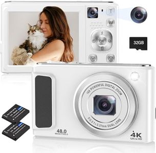 4K Digital Camera, 48MP Autofocus Cameras for Photography,Vlogging Compact Camera with Front and Rear Camera, 16X Zoom Protable Point and Shoot Cameras with 32GB SD Card,Anti-Shake,2 Batteries