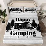 Erosebridal Camper Bed Sheets, Happy Camping Fitted Sheet, Vintage Woodland Silhouette Bedding Sets Twin RV Decoration Bed Cover, Farmhouse Bedroom Decor 2Pcs Breathable Luxury