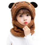 JFAN Children's Winter Hat and Scarf 2 in 1, Lovely Animal with Ears Double Plush Warm Caps Soft Beanies Hat for Kids One size Brown