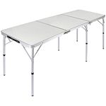 REDCAMP Folding Camping Table 6ft/4ft, Portable Lightweight Tri-fold Outdoor Table with Adjustable Heights Aluminum Legs, Compact for Picnic BBQ, White