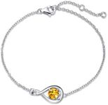FANCIME Citrine Bracelet 925 Sterling Silver Infinity Link Charm Bracelets November Birthstone Yellow Topaz Fine Jewelry Birthday Anniversary Christmas Gift for Her Women