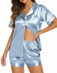 Ekouaer Women's Pajama Set Silk Sleeping Clothes Short-Sleeved Nightwear Two Piece Short Pjs Set (Light Grey Blue,M)