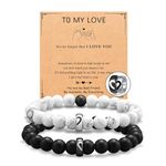 Flongo Matching Beads Bracelets for Couples: white turquoise Black Matte Frosted Stone Bracelet for Men Women Lovers Best Friends on Birthday Christmas Valentine's Day(b)