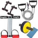 SUREFIT Exercise Full Kit – Complete Home Gym Set with Resistance Bands, Tummy Trimmer, Push-Up Bars, and Ab Roller – Compact & Portable Fitness Equipment for Strength Training & Cardio Workouts