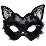 AENEY Women Cat Masks Mask With Feather Sexy Mask Half Face Eyemask For Halloween Cosplay Costume Masquerade Party Accessories (MJ06-Black)