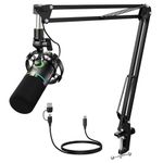 MAONO XLR/USB Dynamic Microphone for Gaming PC, RGB Podcast Mic for YouTube with Software, Mute, Gain Knob, Volume Control, Boom Arm for YouTube Gaming, Singing, Recording, Streaming, PD200XS Black