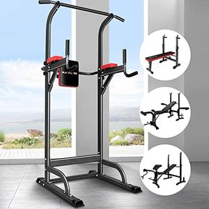 BLACK LORD 5-in-1 Chin-up Power Tower Height Adjustable Pull-up Bar Dip Station Home Gym Workout Fitness Equipment