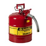 Justrite 7250130 Galvanized Steel, AccuFlow Type II Red Safety Can with 1" Flexible Spout, Large ID Zone, Meets OSHA & NFPA for Handling Hazardous Liquids. 5 Gallon (19L) Size.