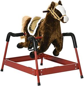 Qaba Kids Spring Rocking Horse, Ride on Horse for Girls and Boys with Animal Sounds, Plush Horse Ride-on with Soft Feel, Interactive Toy for Kids