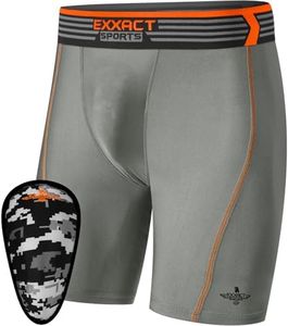 Exxact Sports Mens Compression Shorts with Soft Athletic Cup for Baseball Football Hockey, Mens Cup Underwear with Cup - (AS, Gray)