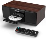 JA-318 Home Stereo System with CD Player, 36W RMS Bluetooth CD Players for Home, Dual 3" Bass Micro HiFi System with FM Radio, USB, AUX, LED Clock Alarm, Remote Control, Brown