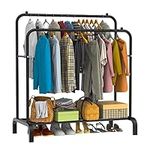 LOEFME Clothes Rail, 110 * 55 * 150cm Clothes Rack, Multifunctional Clothes Rails for Bedroom, Metal Clothes Hanging Rail, Minimalist Design Clothing Rail, Clothes Racks for Hanging Clothes, Black