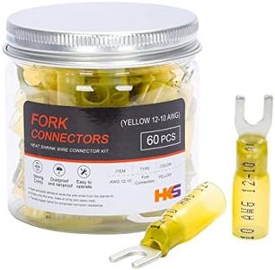 HKS 60PCS Fork Connector #10 Yellow 12-10 Gauge - Heat Shrink Spade Fork Wire Connectors Kit - Tinned Red Copper - Automotive Marine Crimp Connectors - Waterproof and Insulated Terminals